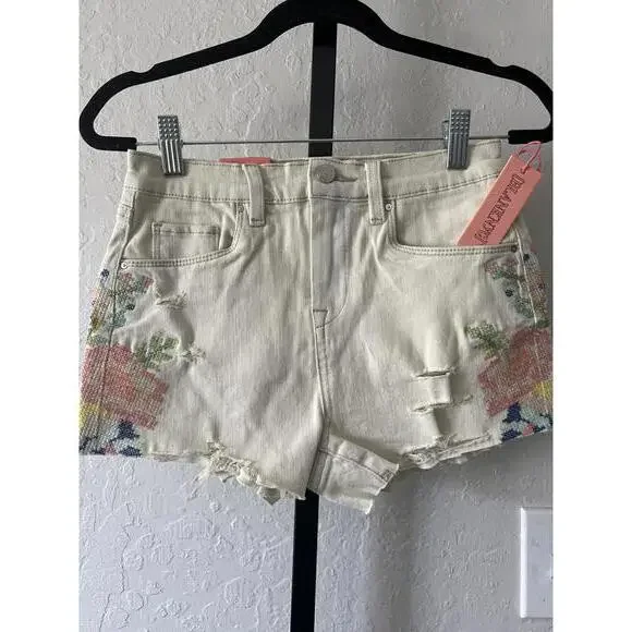 Blank NYC Mini Reeve Distressed Embroidered Denim Shorts -Girls 14 - Picture 1 of 7